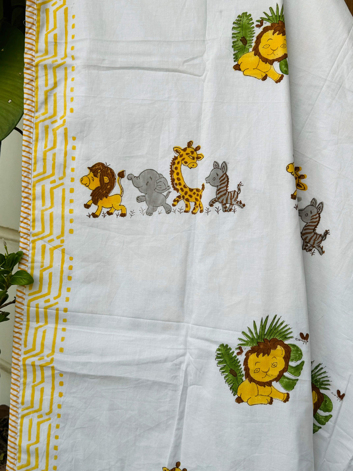 export quality lion king safari theme kids dohar yellow brown jungle print