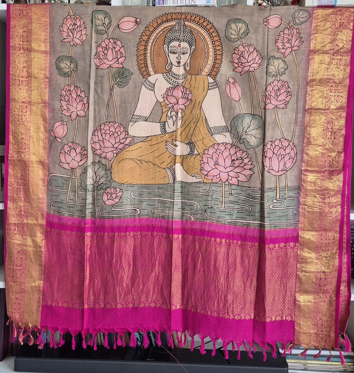 Lord Buddha Kanjeevaram Silk Kalamkari Dupatta