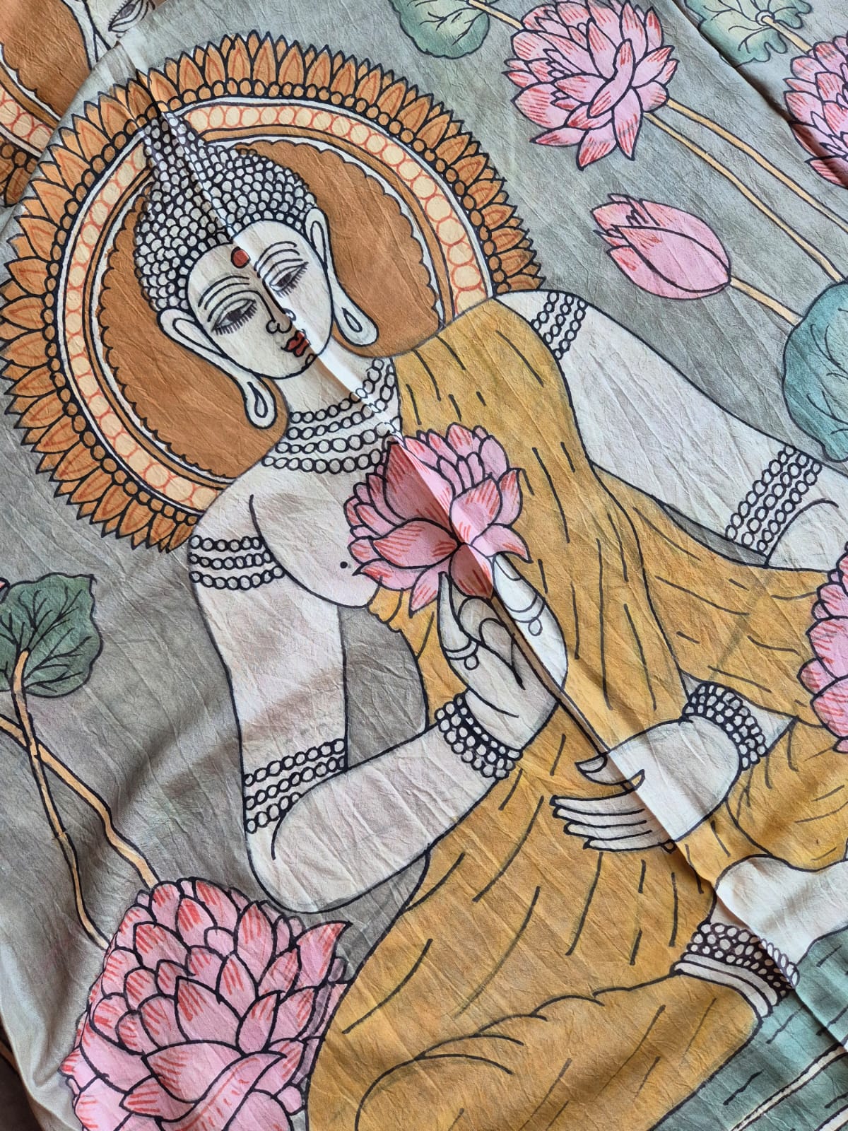 Lord Buddha Kanjeevaram Silk Kalamkari Dupatta