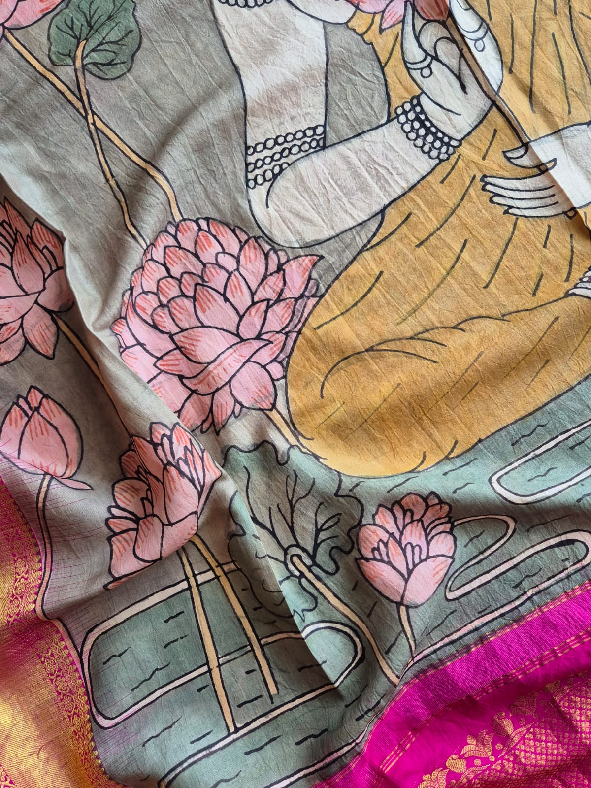 Lord Buddha Kanjeevaram Silk Kalamkari Dupatta