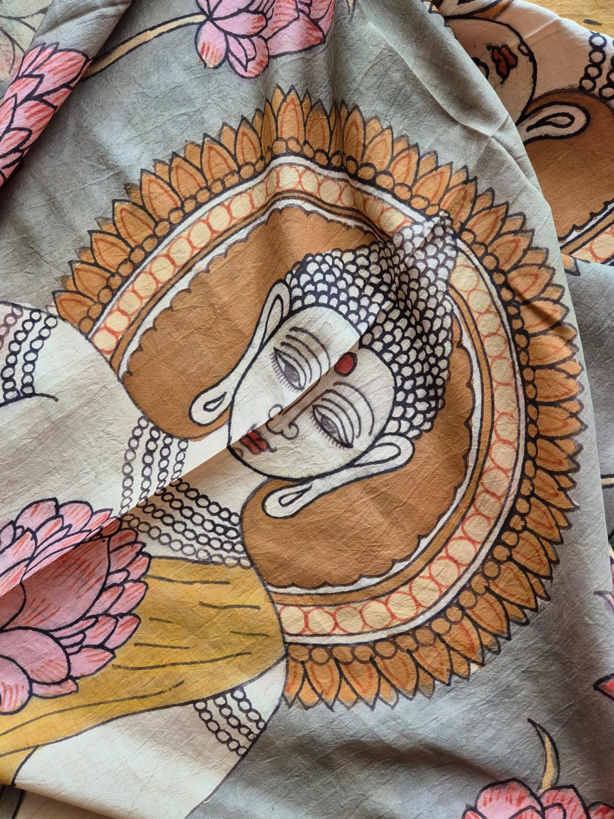 Lord Buddha Kanjeevaram Silk Kalamkari Dupatta