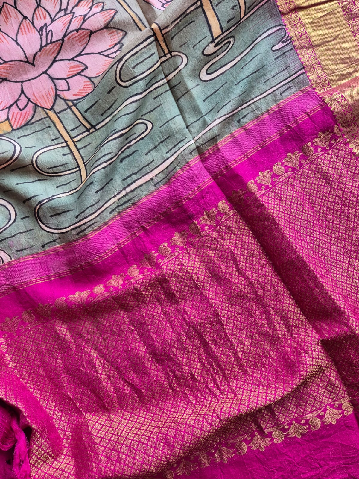 Lord Buddha Kanjeevaram Silk Kalamkari Dupatta