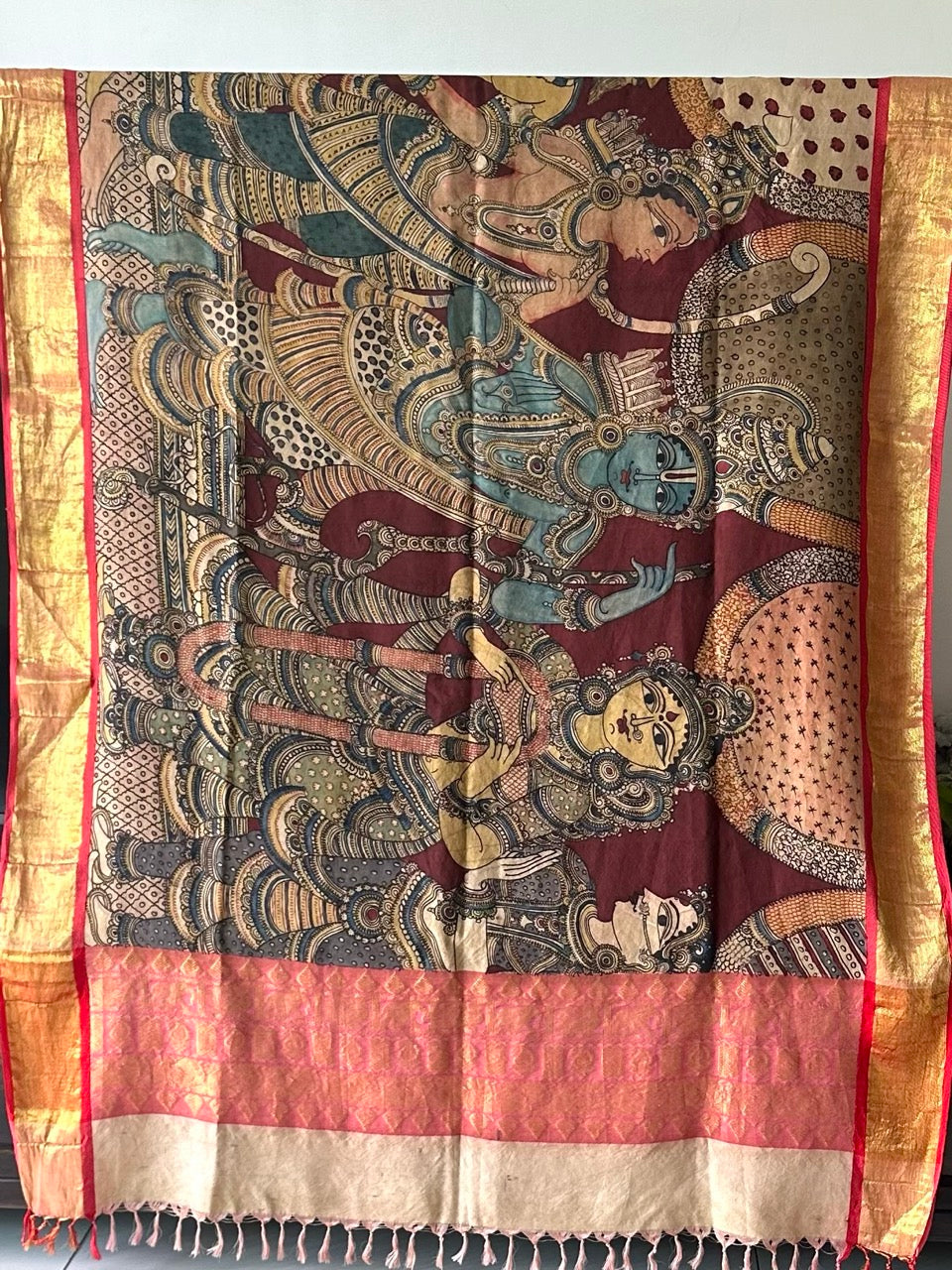 Lord Ram and Devi Sita Swayamvar Theme Handloom Kanchi Pattu Kalamkari Dupatta