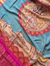 Kalamkari Art Depicting Lord Vishnu in the Ananthasayana posture on Kanjeevaram Silk Dupatta