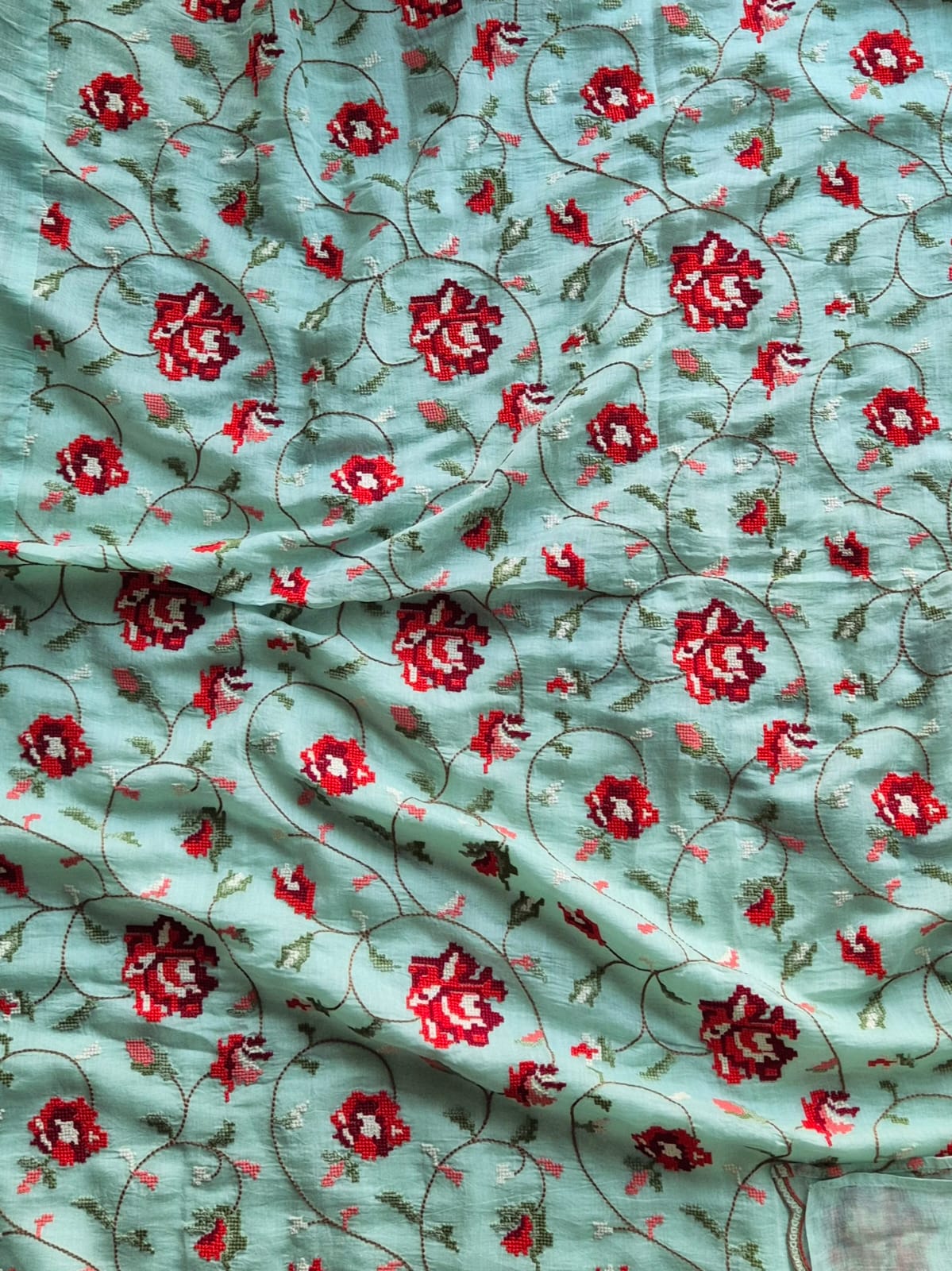 lovely-green-blue-3-pc-mulchanderi-crosstitch-unstitched-suit-set