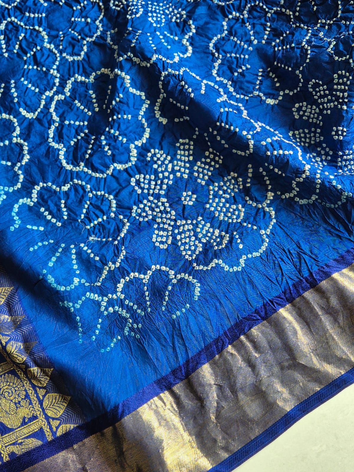 Gorgeous Blue Kanjivaram Silk Bandhani Dupatta