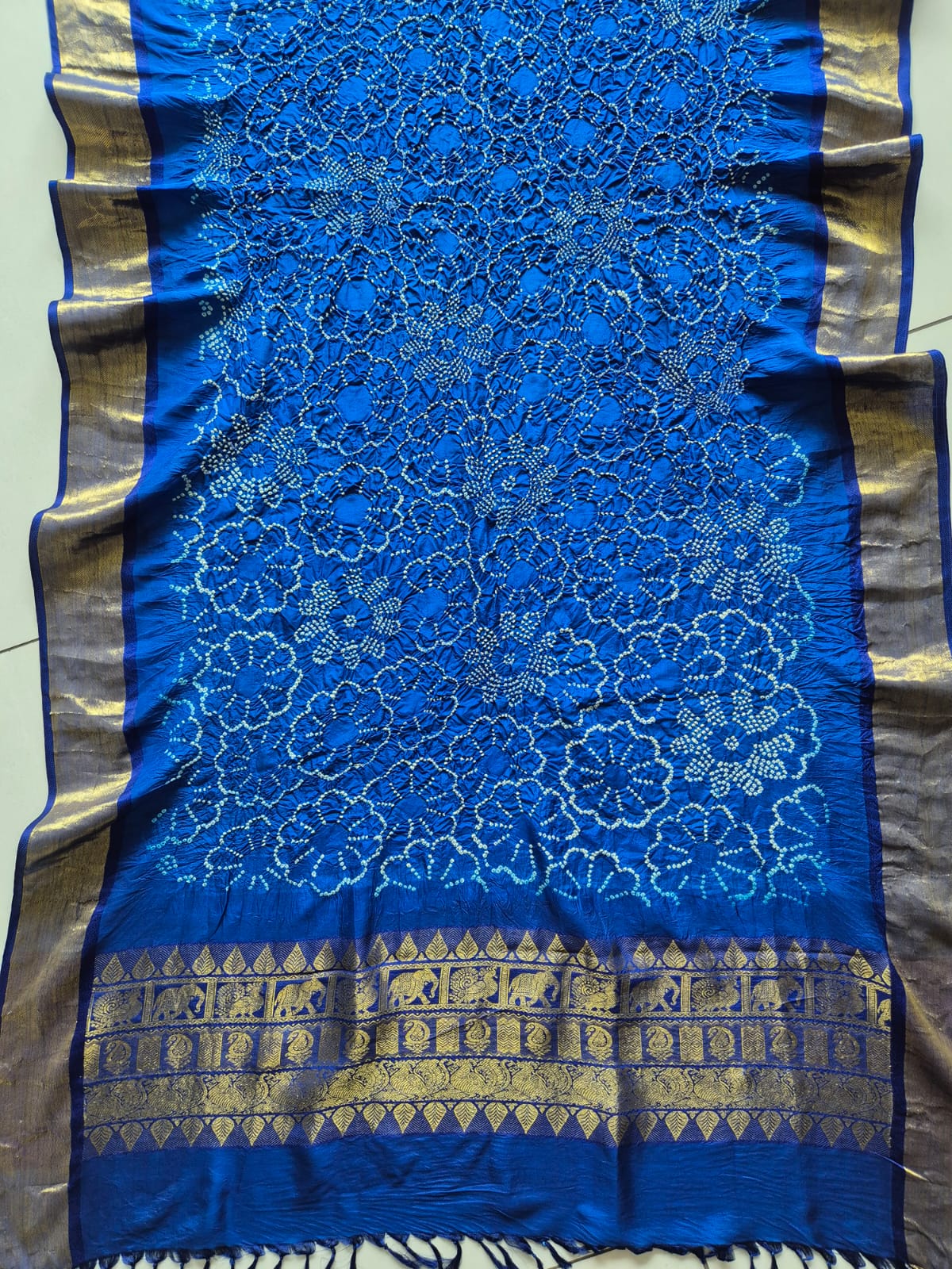 Gorgeous Blue Kanjivaram Silk Bandhani Dupatta