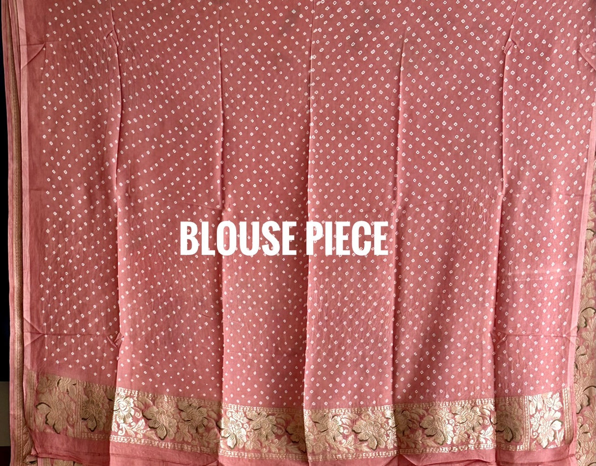 Pure Banarasi Georgette Meenakari Bandhani Saree in Pink | Kapaas Katha