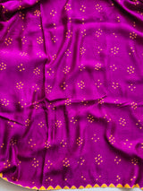 Magenta Floral Pure Gajji Silk Bandhani Saree