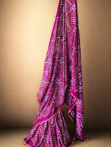 Magenta Floral Pure Gajji Silk Bandhani Saree