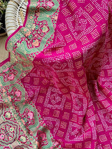 Magenta Exclusive Handloom Pure Banarasi Silk Bandhani Saree