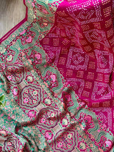 Magenta Exclusive Handloom Pure Banarasi Silk Bandhani Saree