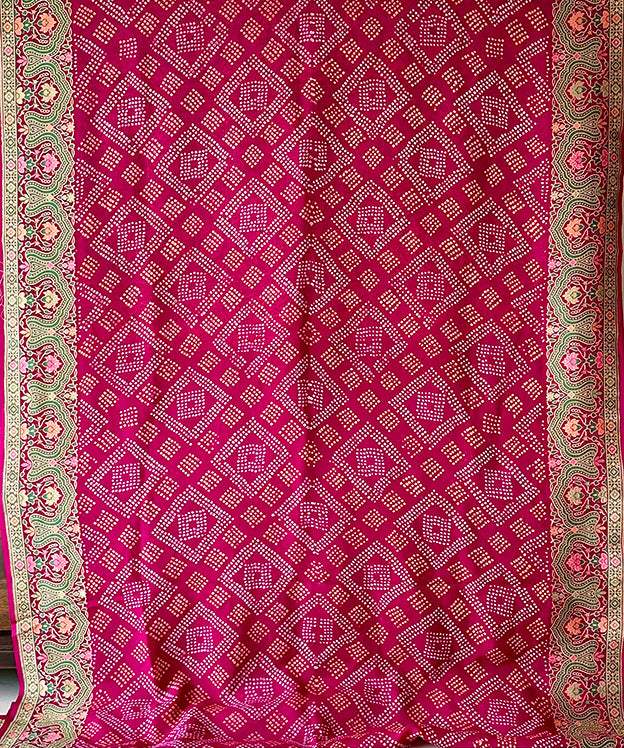 Magenta Exclusive Handloom Pure Banarasi Silk Bandhani Saree