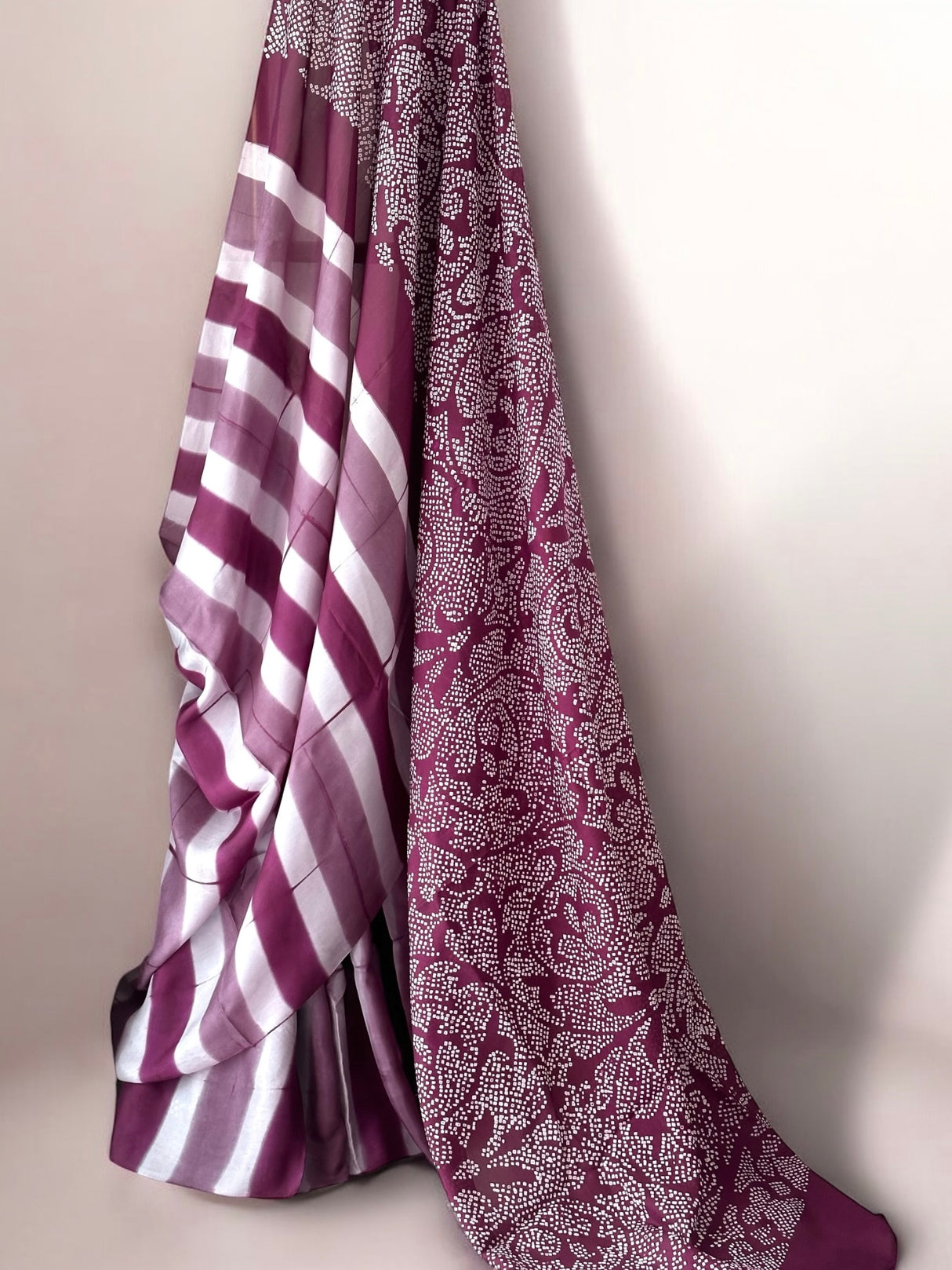 Habotai Silk Clamp Dye Bandhani Saree in Shades of Magenta