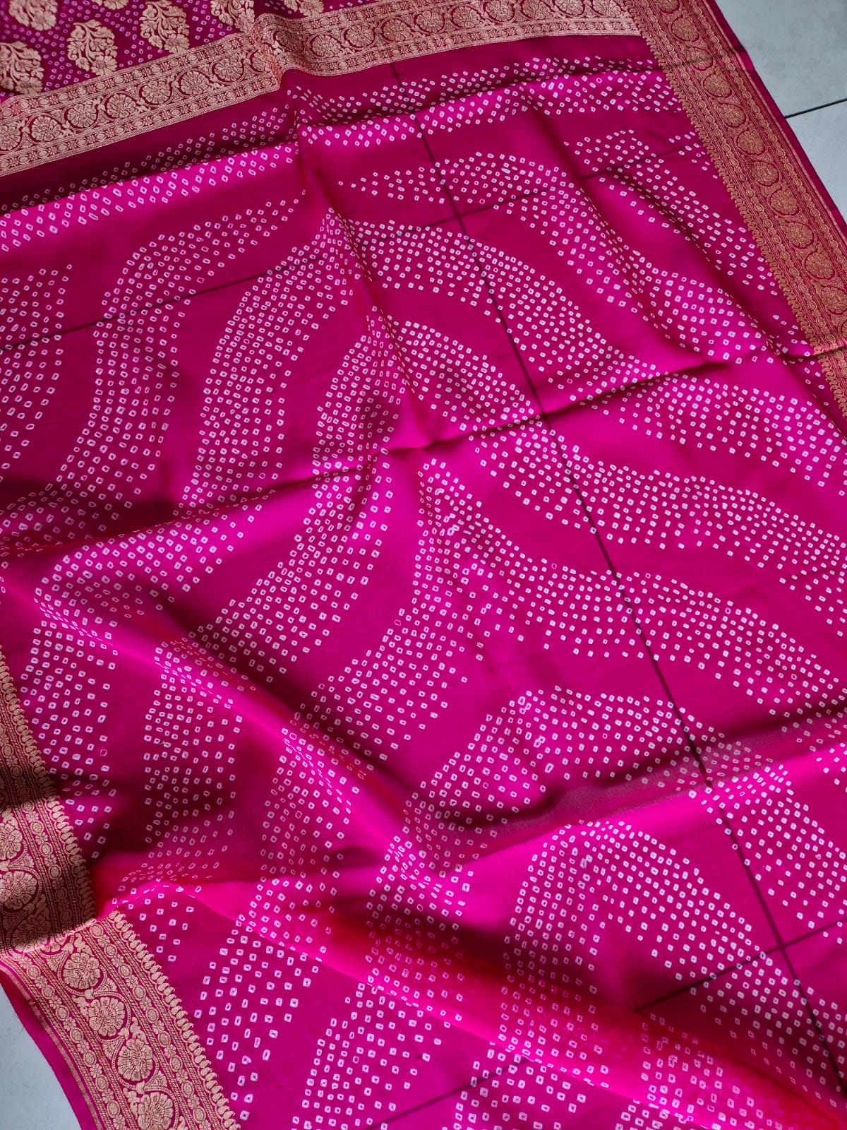 Multicolored Pure Banarsi Georgette Bandhani Saree