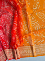 Multicolored Pure Banarsi Georgette Bandhani Saree