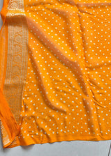 Multicolored Pure Banarsi Georgette Bandhani Saree