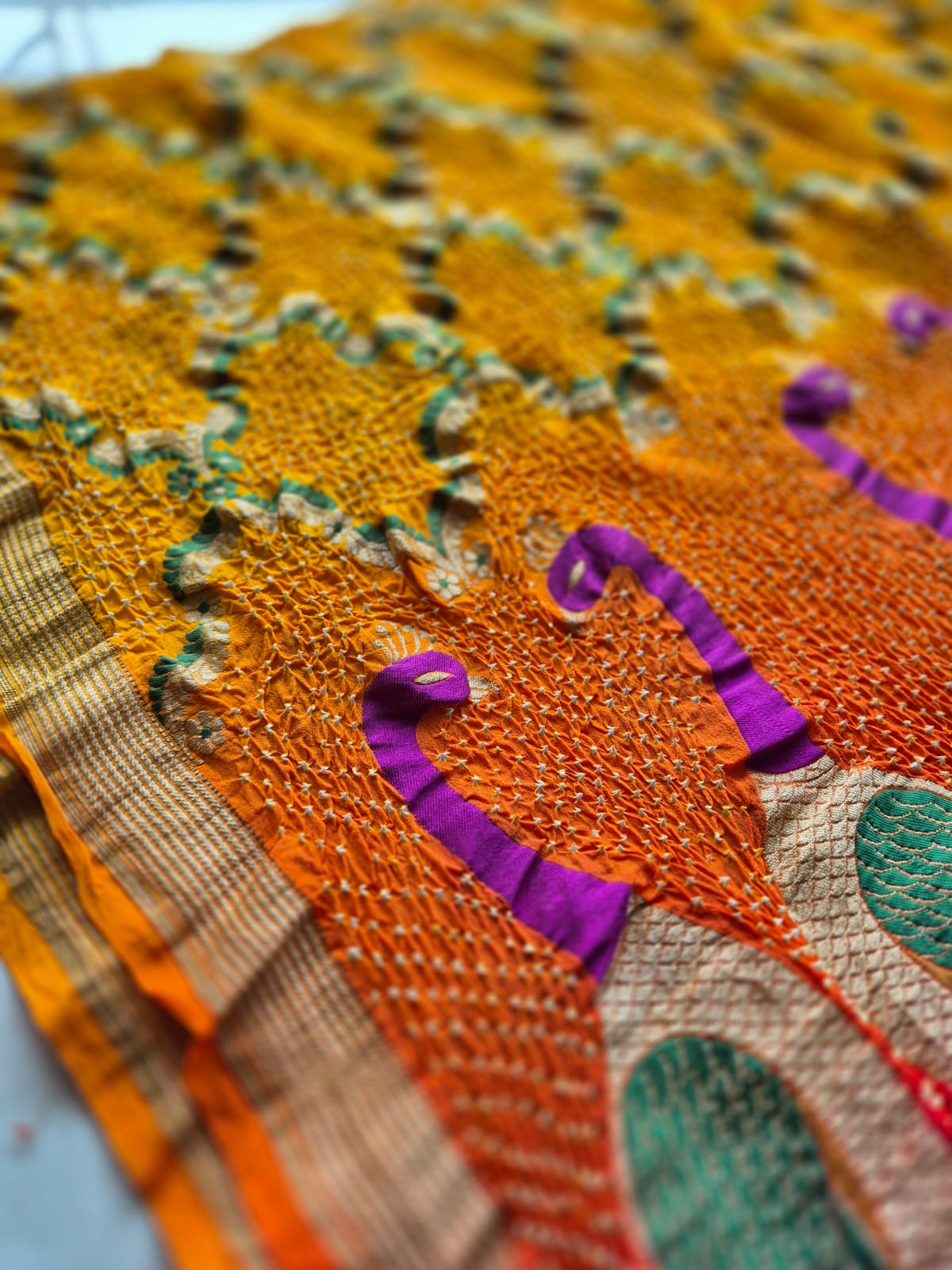 Peacock Theme Pure Banarasi Georgette Meenakari Bandhani Dupatta