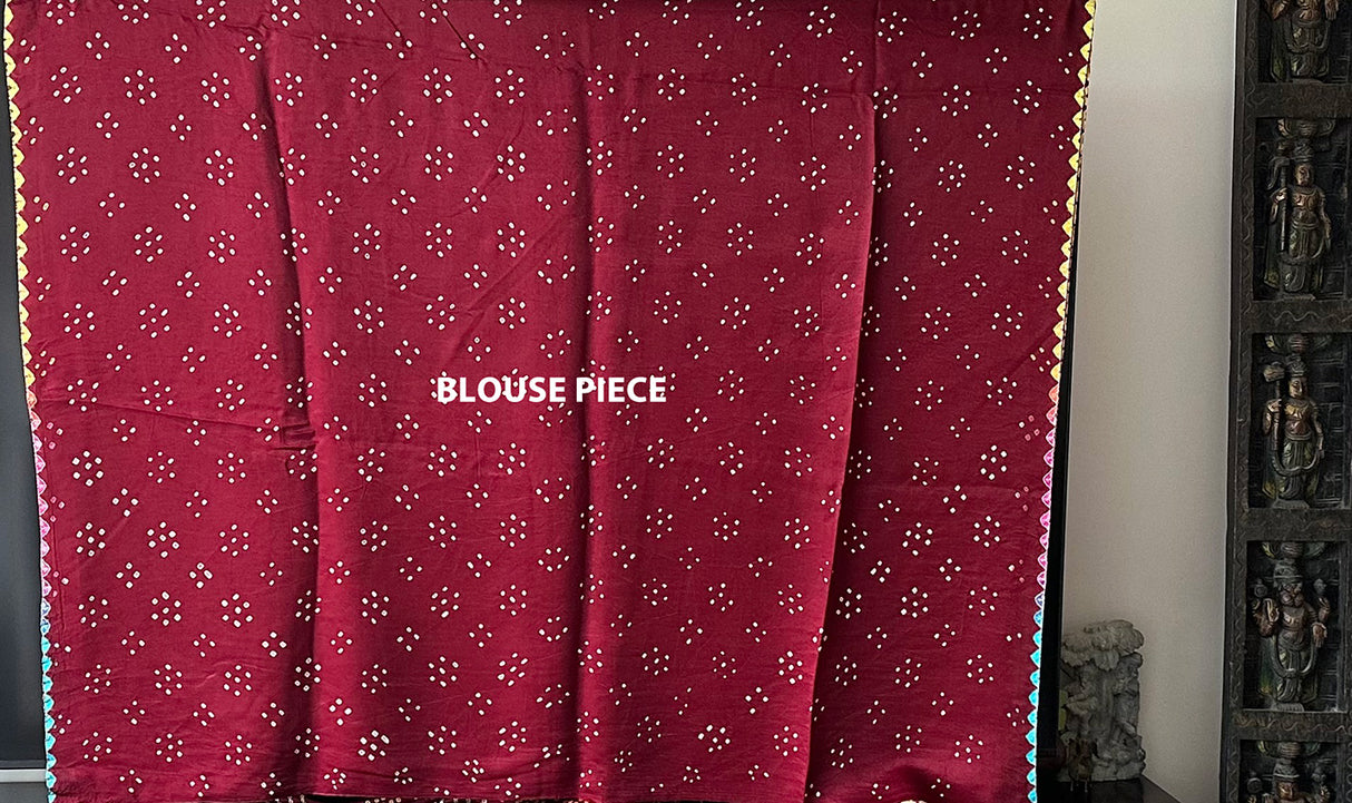 Geometric Theme Maroon Pure Gajji Silk Bandhani Saree