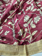 Maroon Mughlai Floral Pure Banarsee Georgette Kalamkari Saree