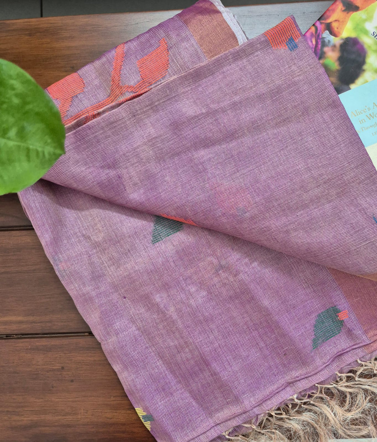 Mauve Base with Orange Stems Handloom Tissue Silk Saree with Jamdani weaving
