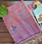 Mauve Base with Orange Stems Handloom Tissue Silk Saree with Jamdani weaving
