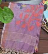 Mauve Base with Orange Stems Handloom Tissue Silk Saree with Jamdani weaving
