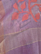 Mauve Base with Orange Stems Handloom Tissue Silk Saree with Jamdani weaving