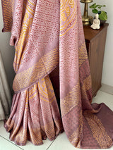 Mauve Pure Gajji Silk Bandhani Saree