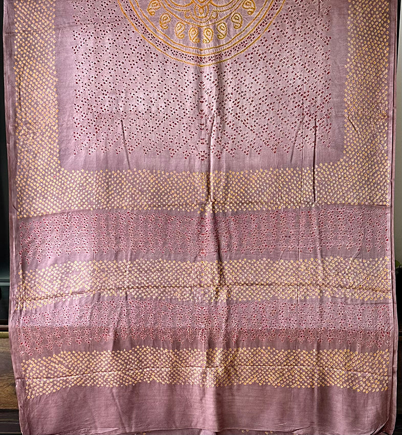 Mauve Pure Gajji Silk Bandhani Saree