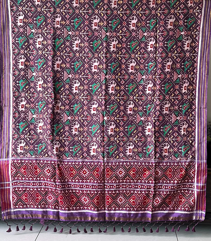 Mauve Nari Kunjar Pure Silk Double Ikat/Patan Patola Dupatta