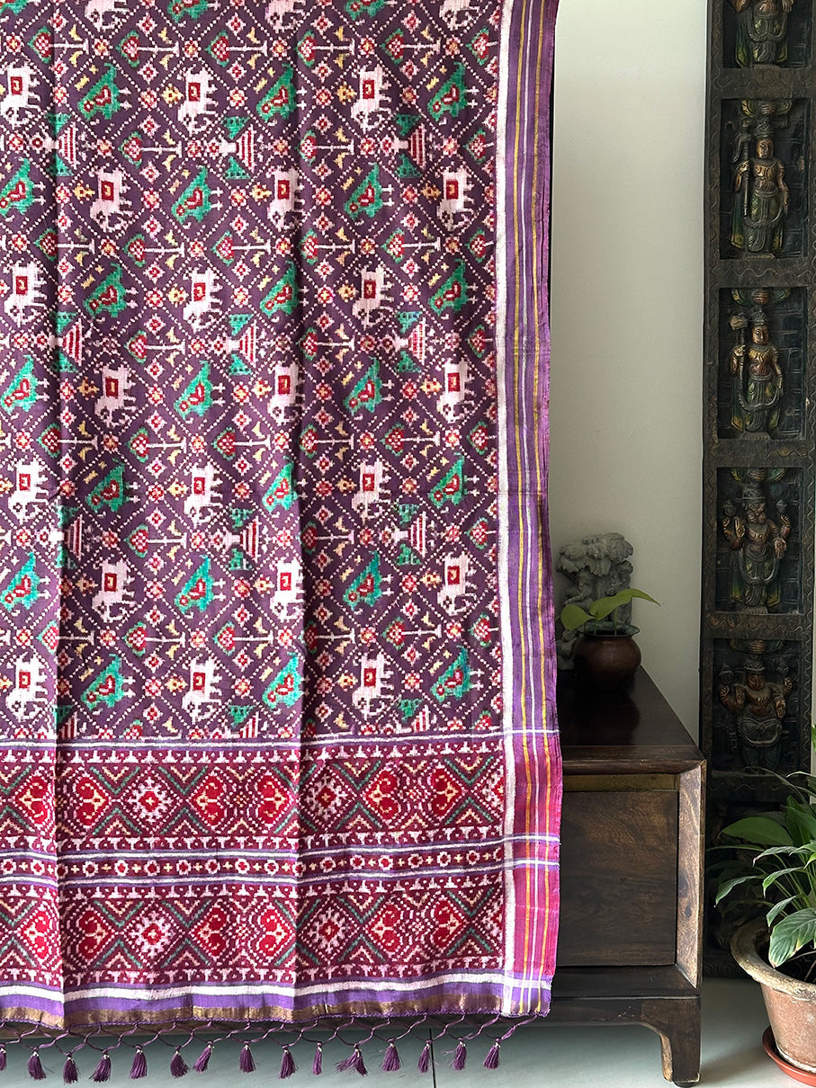 Mauve Nari Kunjar Pure Silk Double Ikat/Patan Patola Dupatta