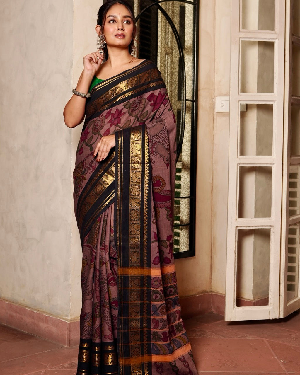 Mayura Leela Cotton Kalamkari Saree