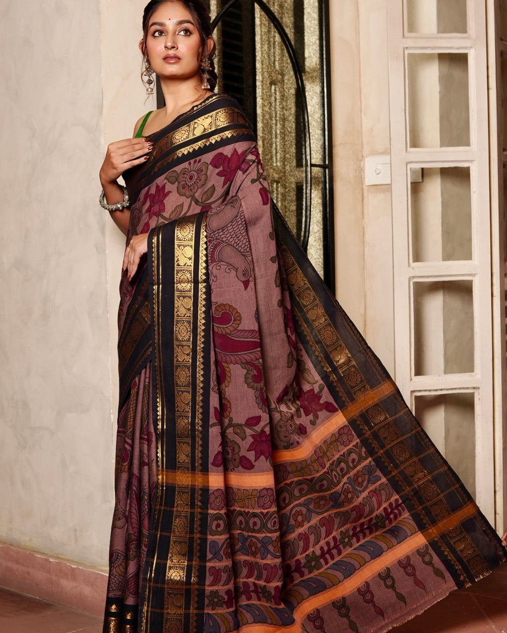 Mayura Leela Cotton Kalamkari Saree