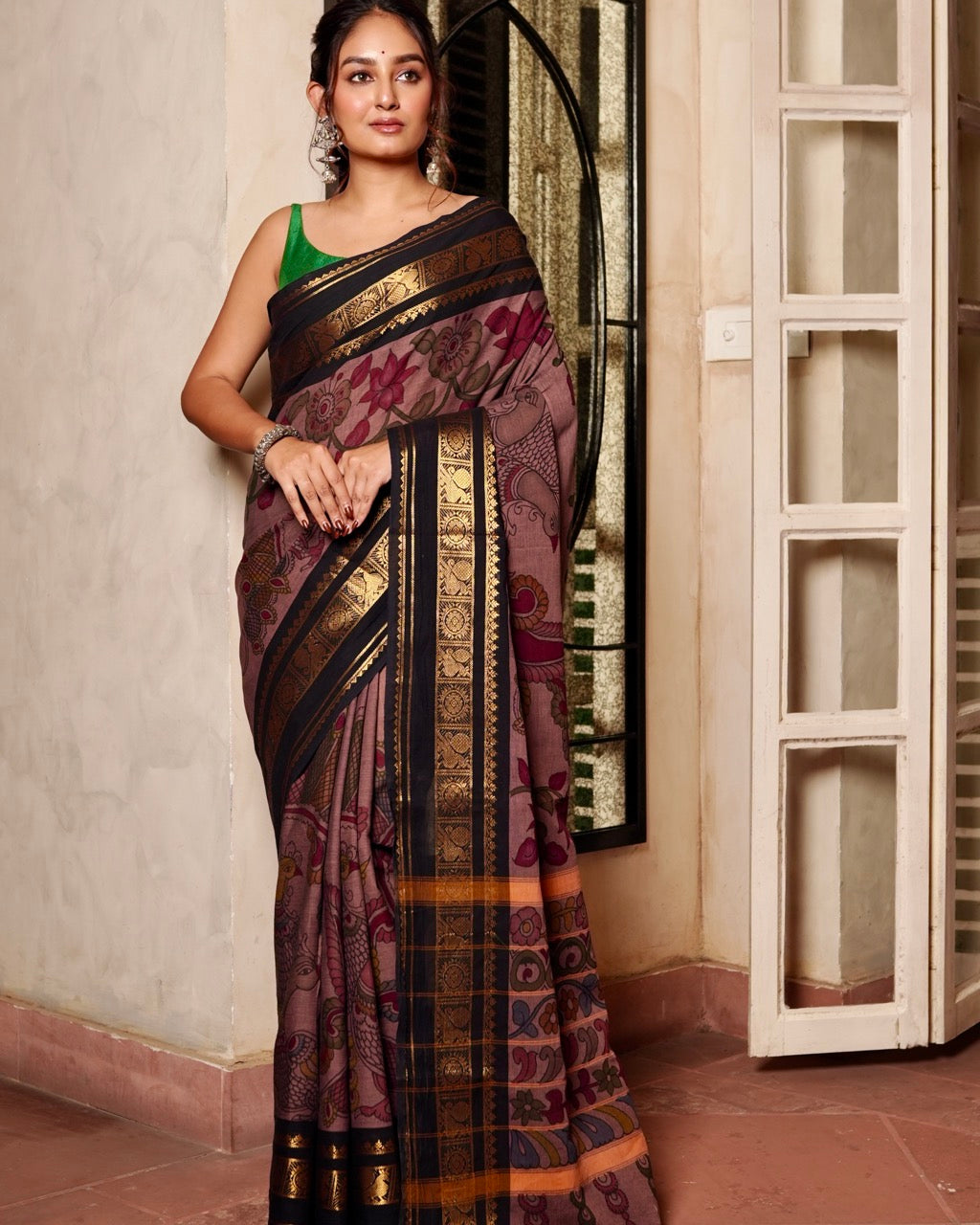 Mayura Leela Cotton Kalamkari Saree