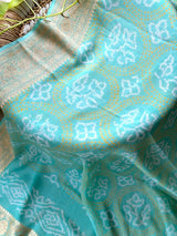Mehfil Mist - Sophisticated Sea Green Pure Banarasi Chiffon Georgette Bandhani Saree