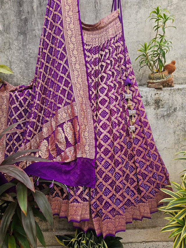 mesmerizing-Purple-pure-banarsi-georgette-bandhani-lehenga
