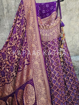 Mesmerizing Purple Pure Banarsi Georgette Bandhani Lehenga