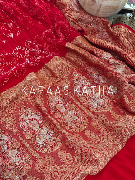 model-wearing-red-exquisite-banarasi-georgette-saree