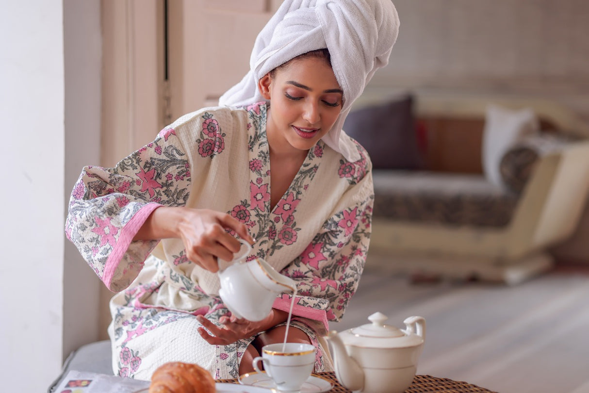 Morning Bloom Waffle Cotton Robe