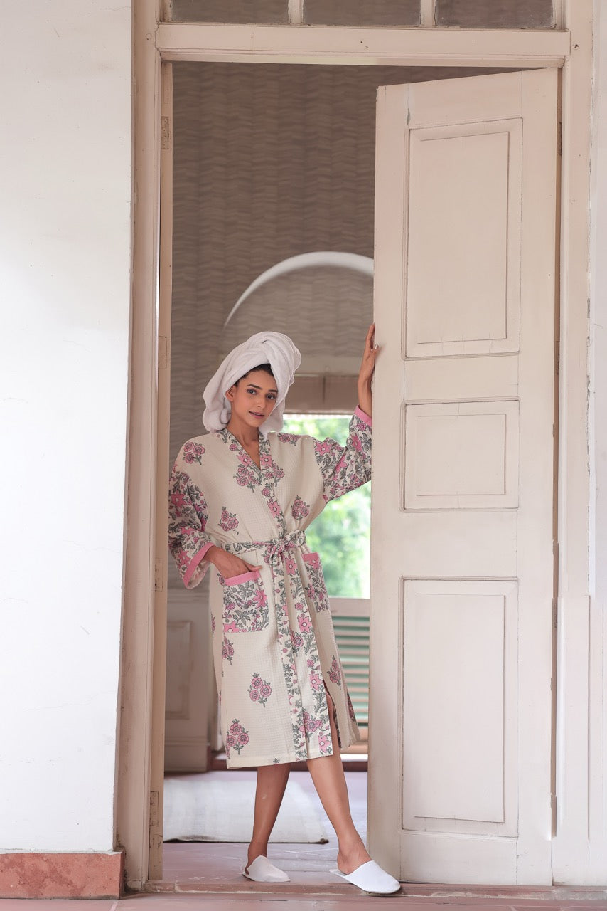 Morning Bloom Waffle Cotton Robe