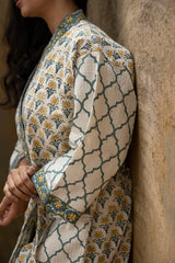 Mughal Theme Handblock Printed Cotton Waffle Bath Robe