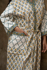 Mughal Theme Handblock Printed Cotton Waffle Bath Robe