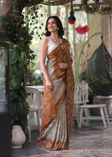 Mulberry Silk Bandhani Saree in Shades of Grey and Brown