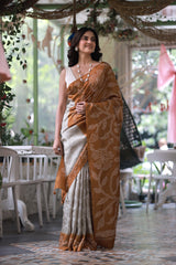 Mulberry Silk Bandhani Saree in Shades of Grey and Brown