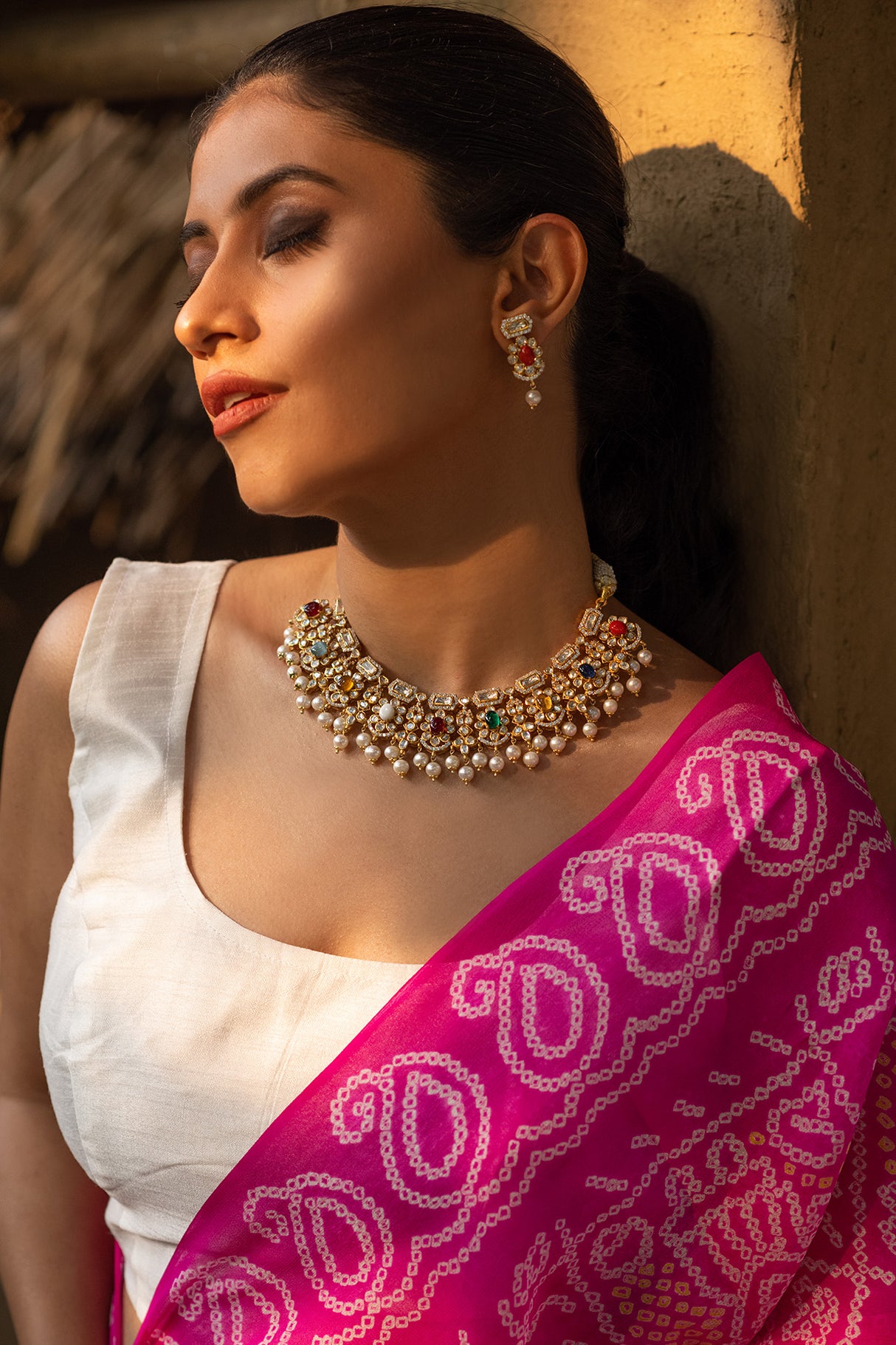 Multicolored 92.5 SIlver necklace and earrings with lovely pearls