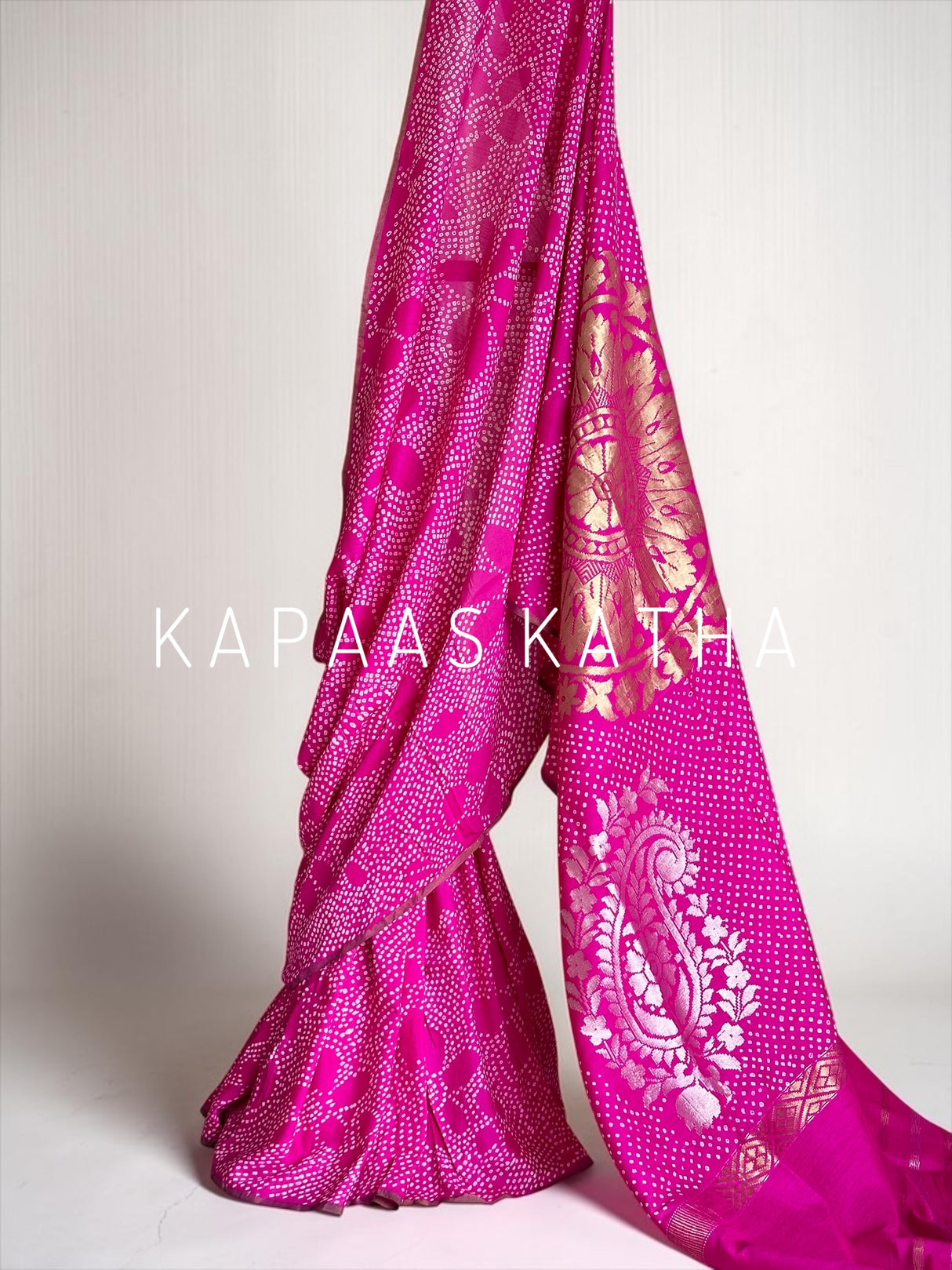 Munga Silk Bandhani Saree in Rani Pink | Kapaas Katha