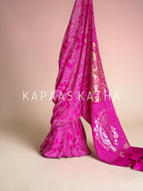 Munga Silk Bandhani Saree in Rani Pink | Kapaas Katha