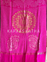 Munga Silk Bandhani Saree in Rani Pink | Kapaas Katha