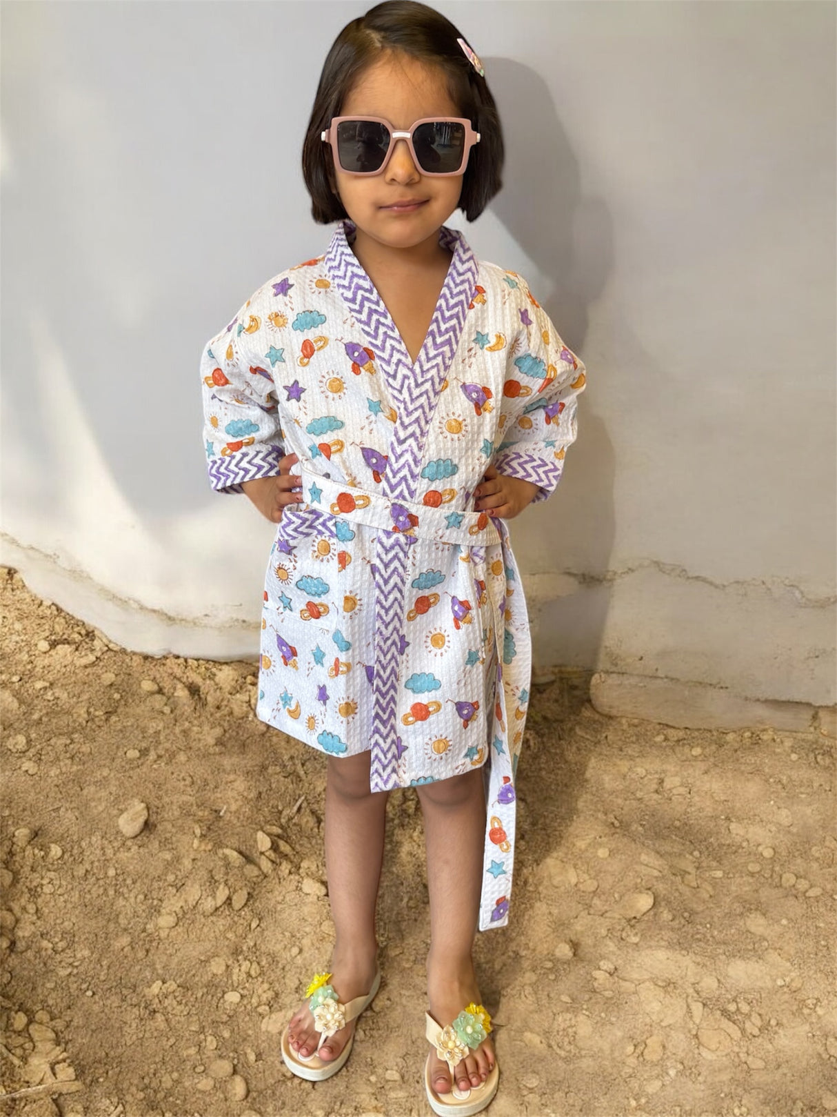 kids space theme bathrobe waffle fabric perfect for beach vacations and swimming classes, global shipping